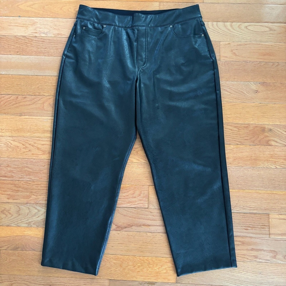 Spanx‎ Slim Straight Pants Womens 2X Luxe Black Faux Leather High Rise Pull On
